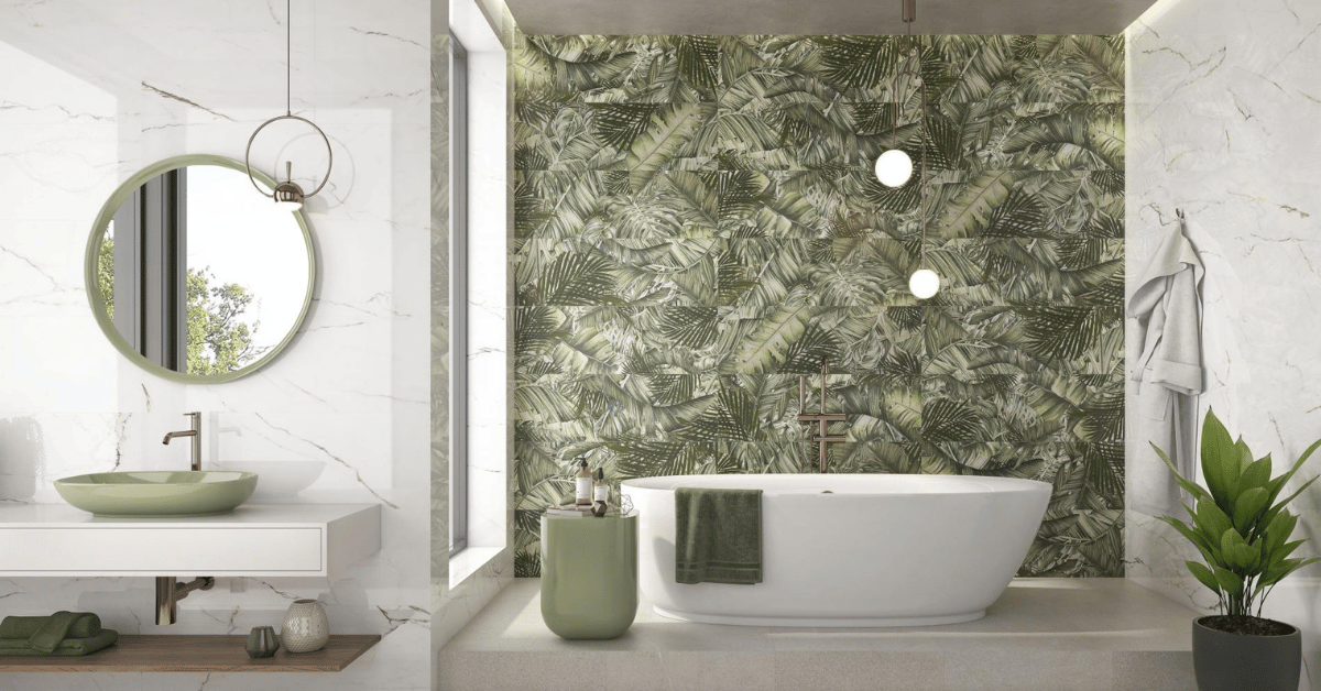 carrelage effet marbre et déco jungle salle de bain - la maison de Martin