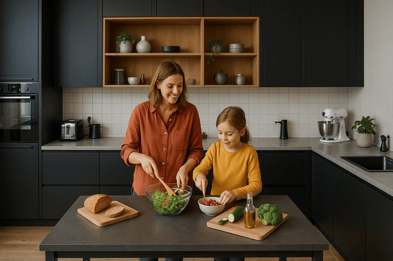 Carrelage cuisine sol effet bois et faïence blanche - la maison de Martin