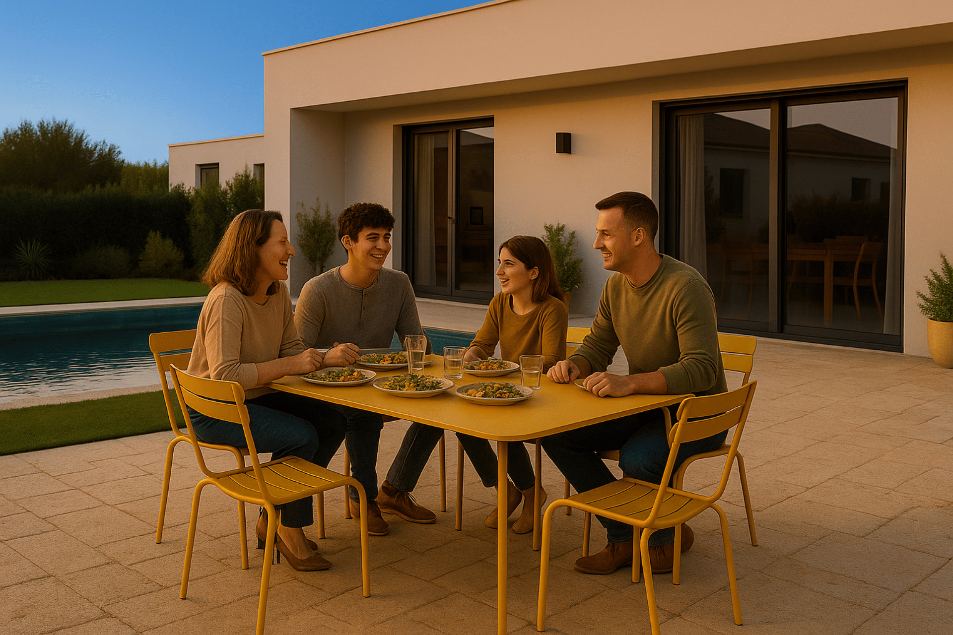 Terrasse carrelage travertin - La maison de Martin