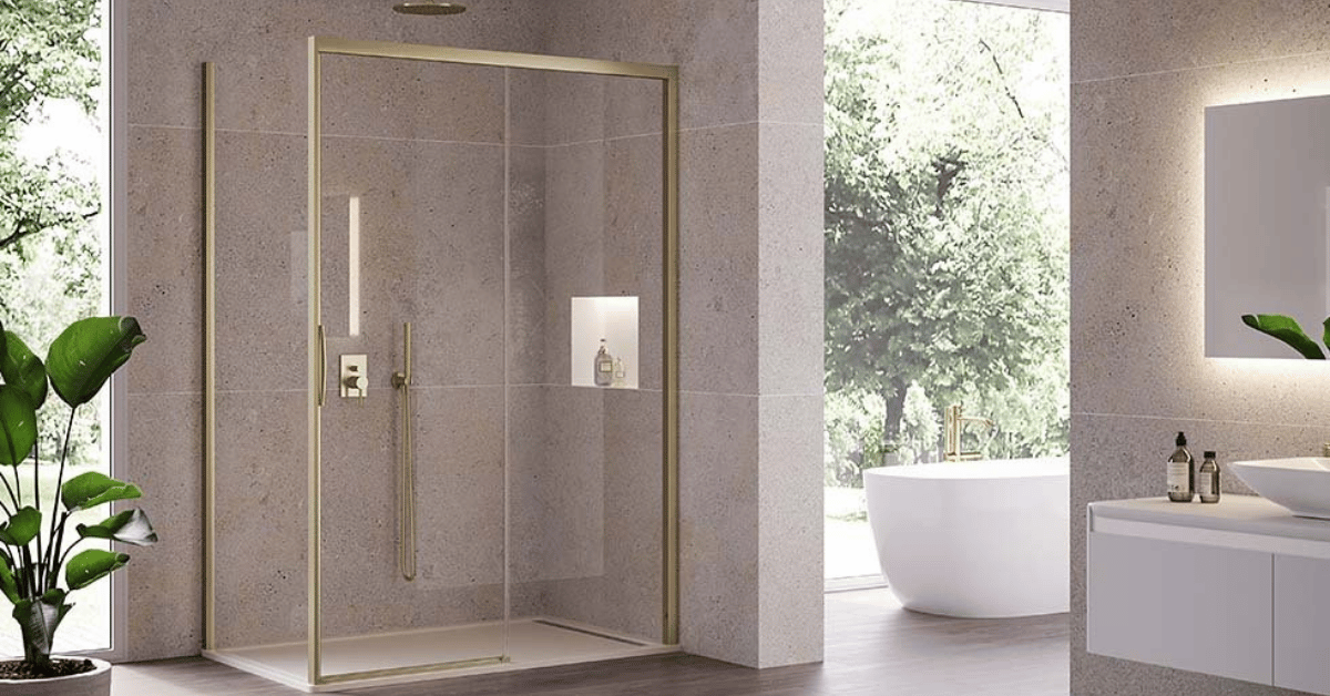 paroi cabine douche or avec porte battante - la maison de Martin