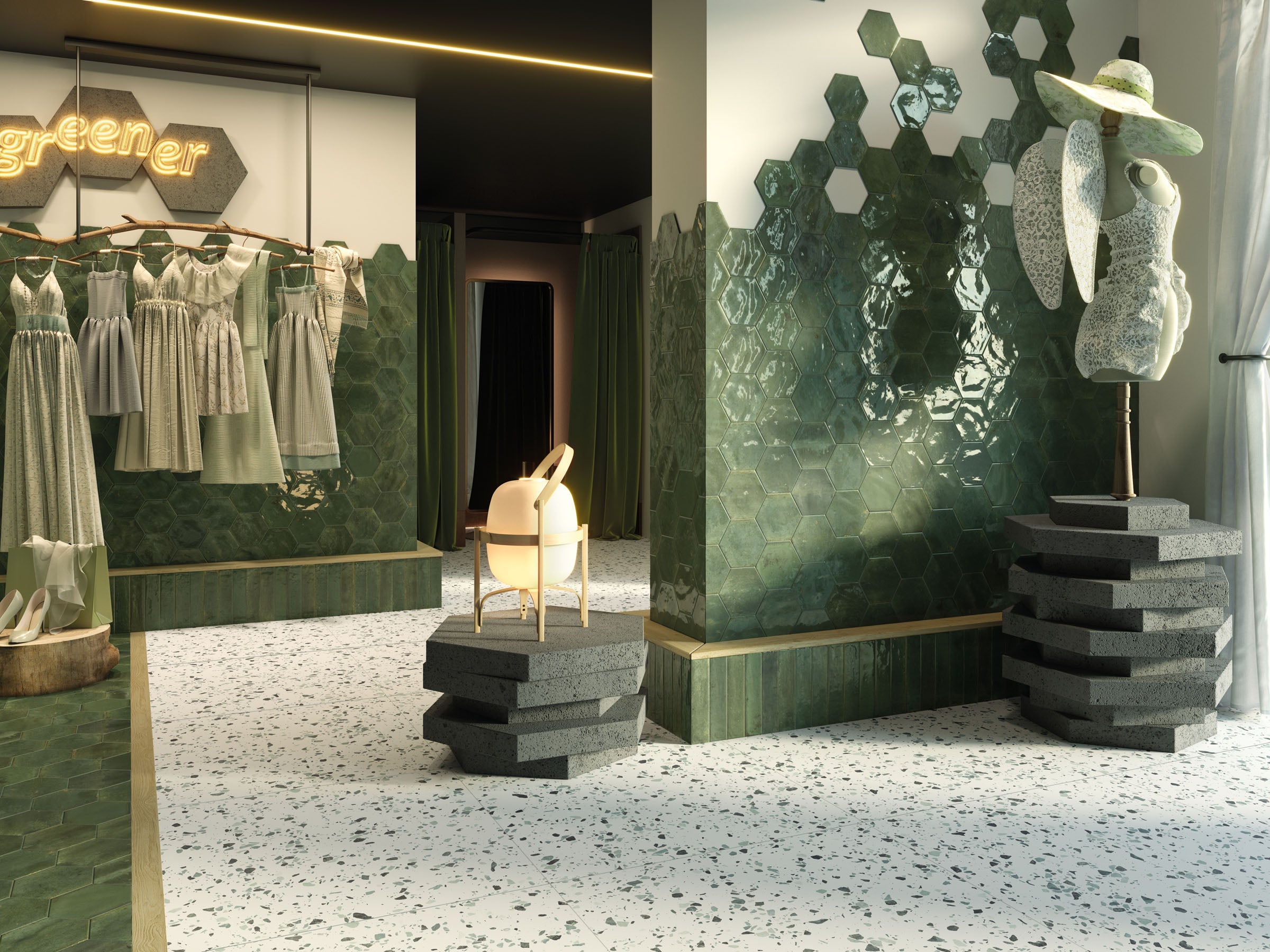 17,3X15 LOFTERRA - vert émeraude hexagonal brillante - la maison de Martin