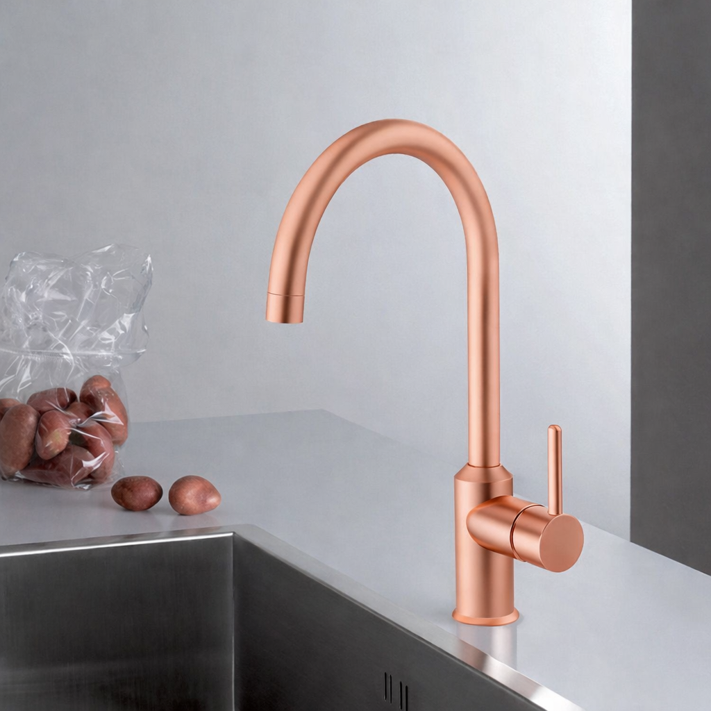 MITIGEUR CUISINE EVIER PRESTIGE BEC HAUT OR ROSE BROSSEE PVD