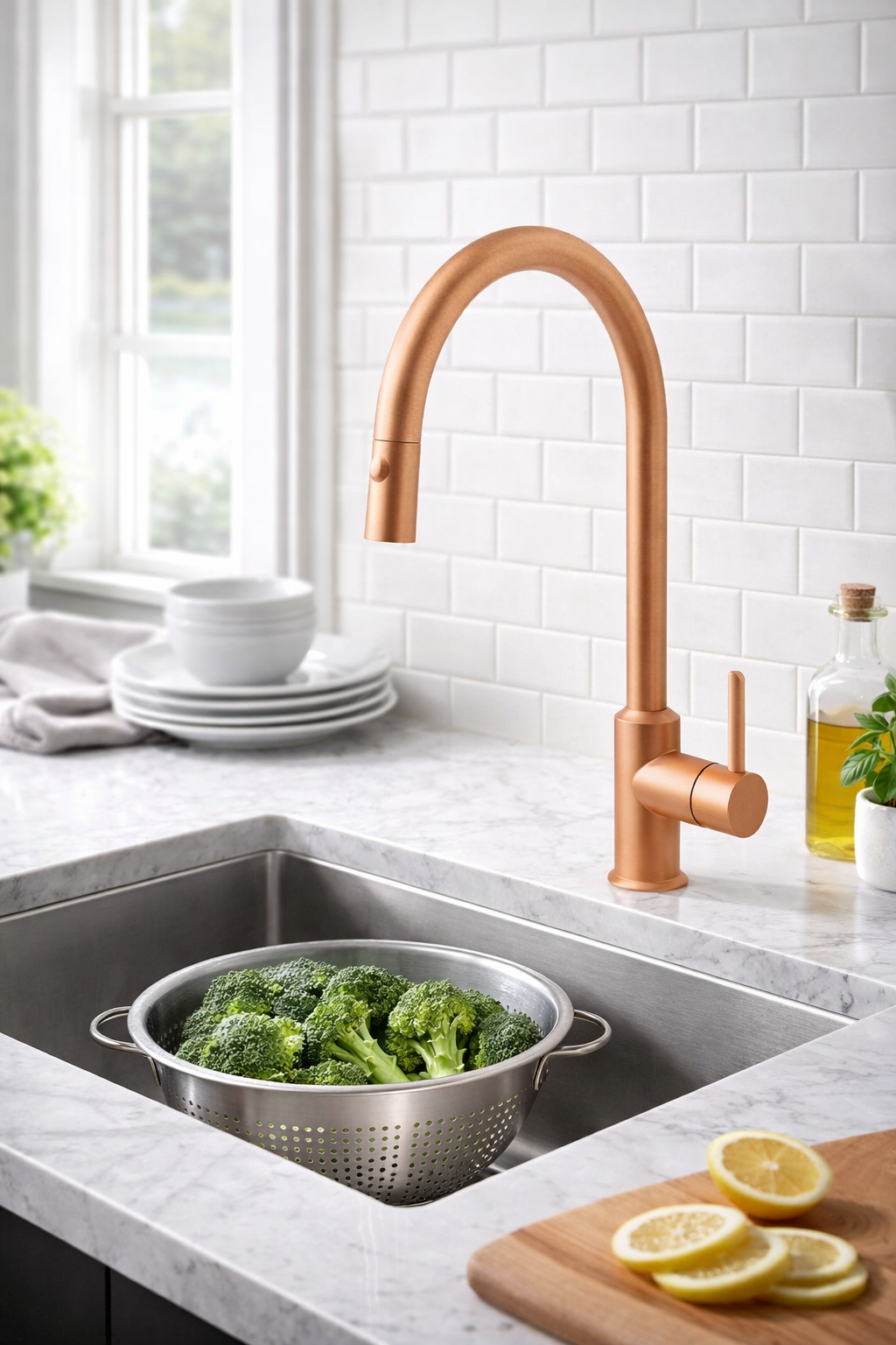 MITIGEUR CUISINE EVIER SUBLIME BEC HAUT AERATEUR AMOVIBLE OR ROSE BROSSEÉ