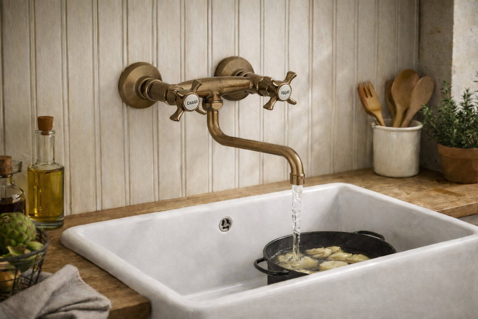 HERITAGE MELANGEUR EVIER MURAL BEC DESSOUS MOBILE VIEUX BRONZE