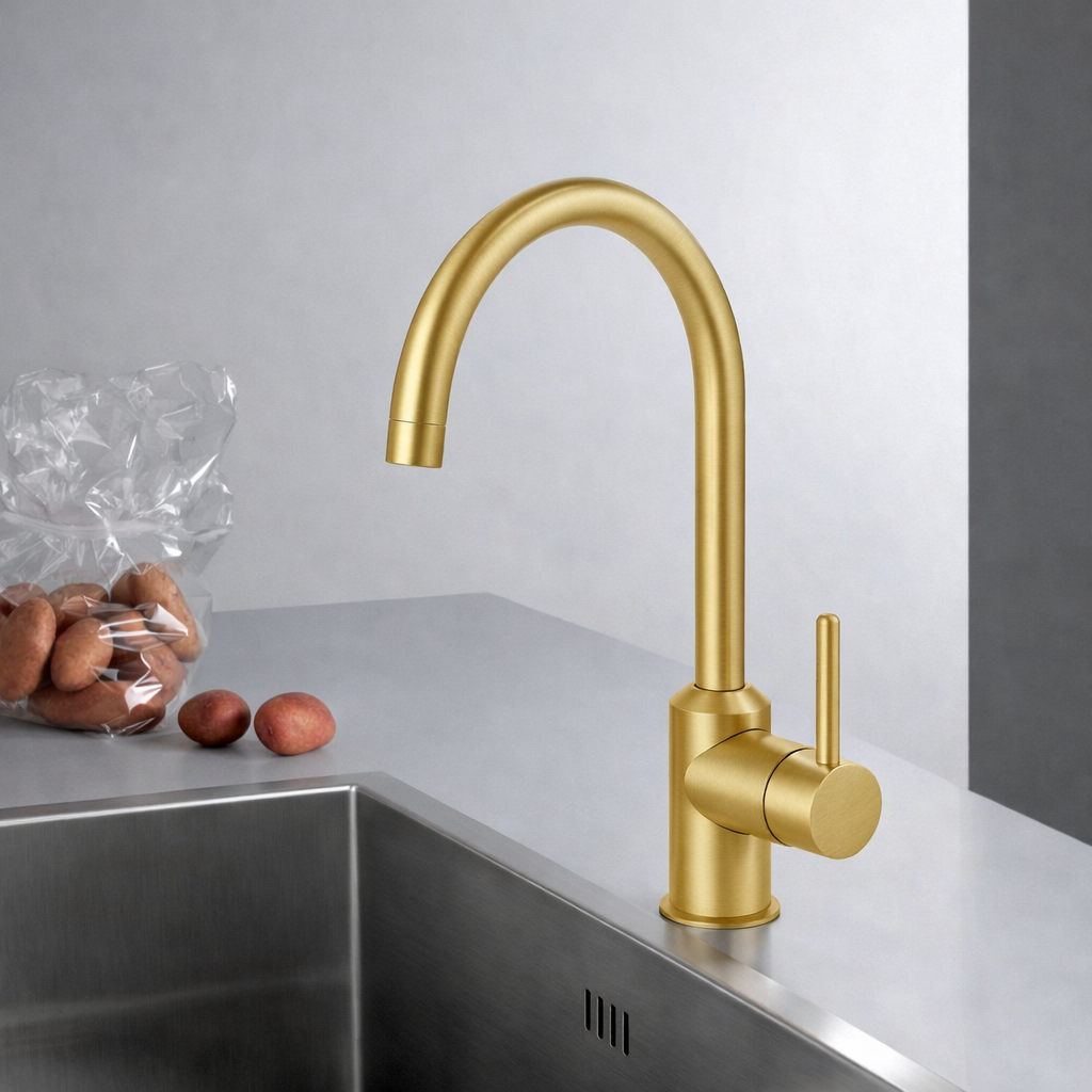 MITIGEUR CUISINE EVIER PRESTIGE BEC HAUT OR BROSSEE PVD