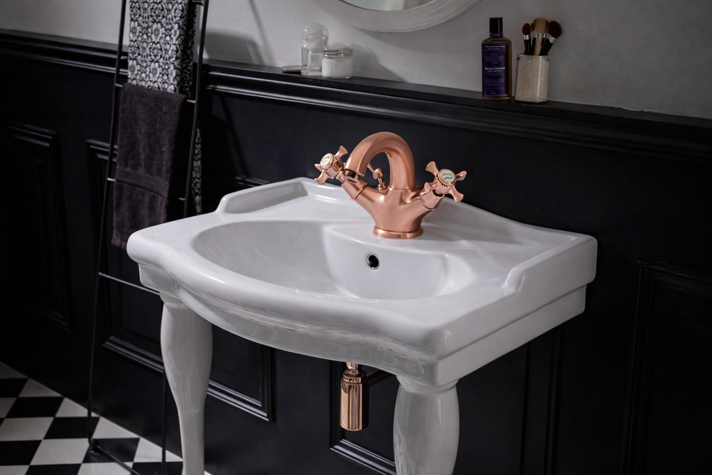 HERITAGE MELANGEUR LAVABO OR ROSE BROSSE + VIDAGE PVD