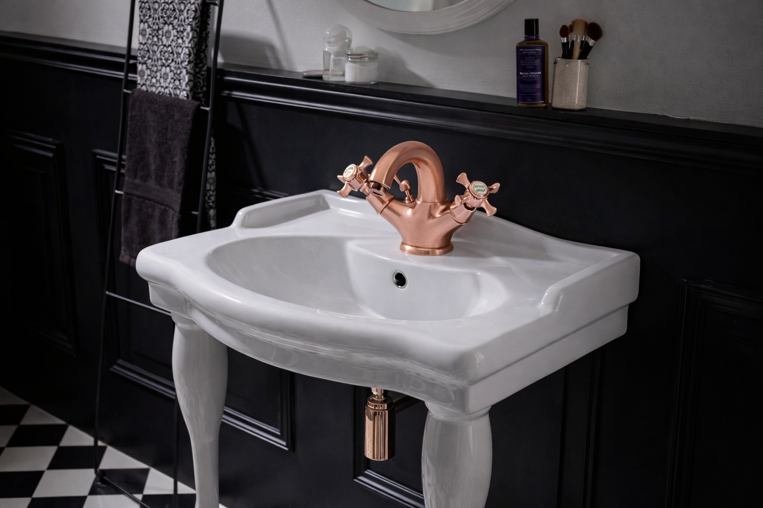 HERITAGE MELANGEUR LAVABO OR ROSE BROSSE + VIDAGE PVD