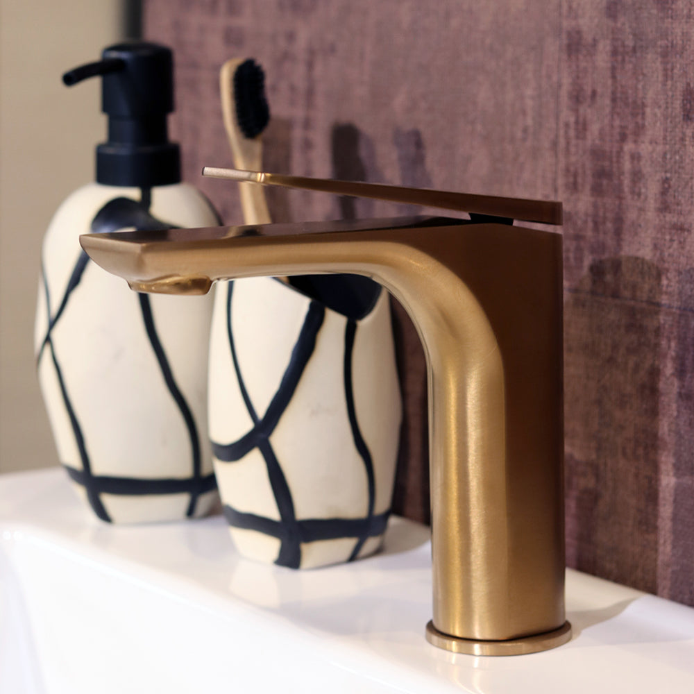 AXIS MITIGEUR LAVABO MI-HAUT AVEC VIDAGE PUSH OPEN OR ROSE BROSSE