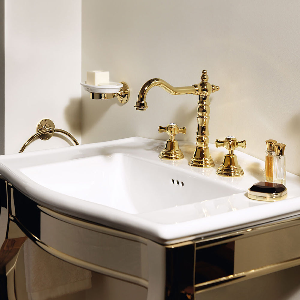 HERITAGE MELANGEUR LAVABO BEC POTENCE MOBILE DORE PVD + VIDAGE