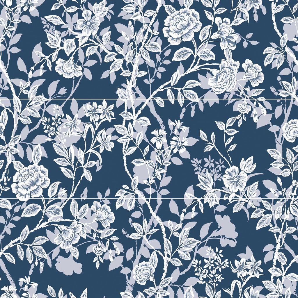 30X90 CHROMA FLORAL BLEU DECOR SET DE 3 CARREAUX
