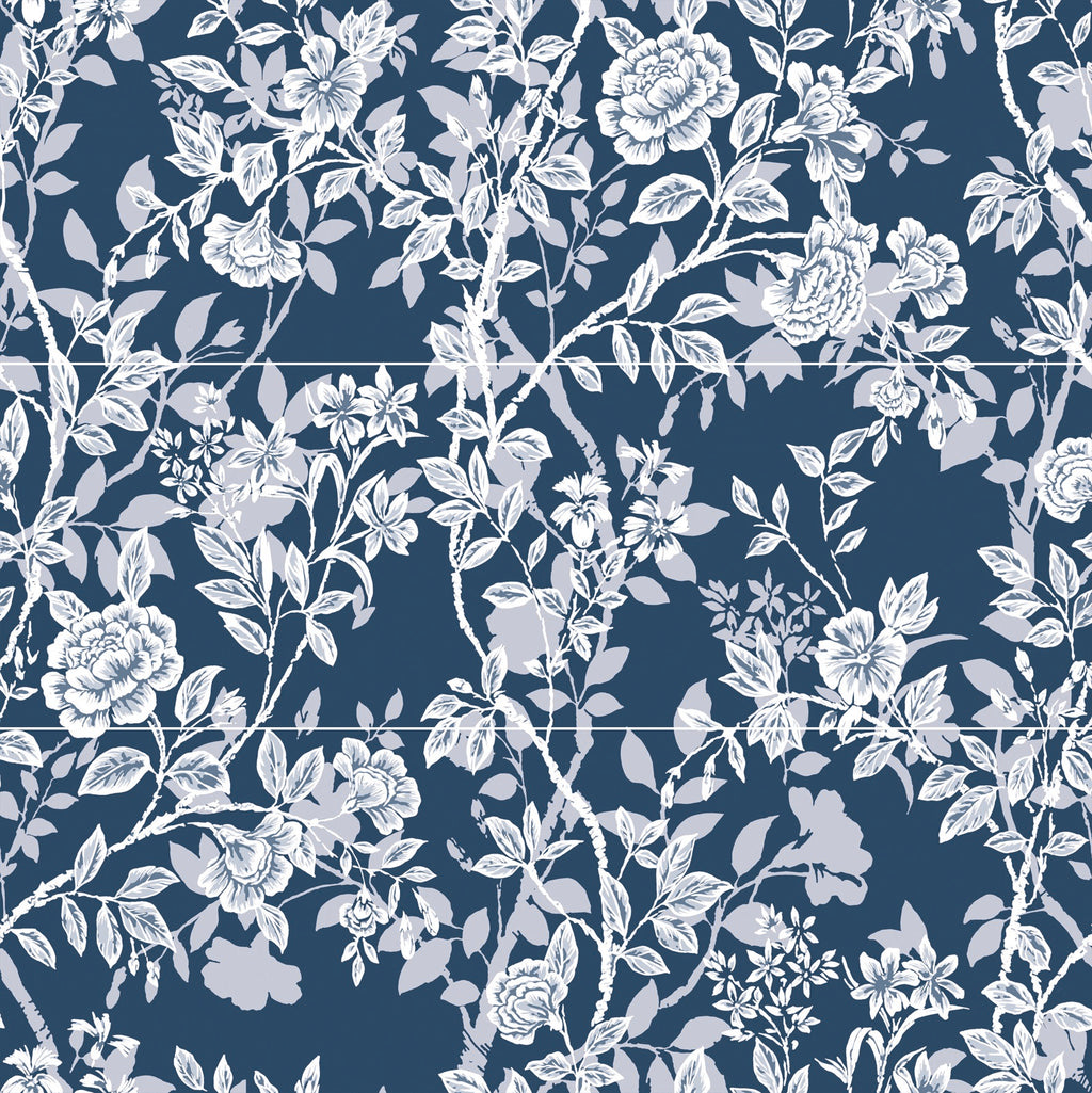 30X90 CHROMA FLORAL BLEU DECOR SET DE 3 CARREAUX