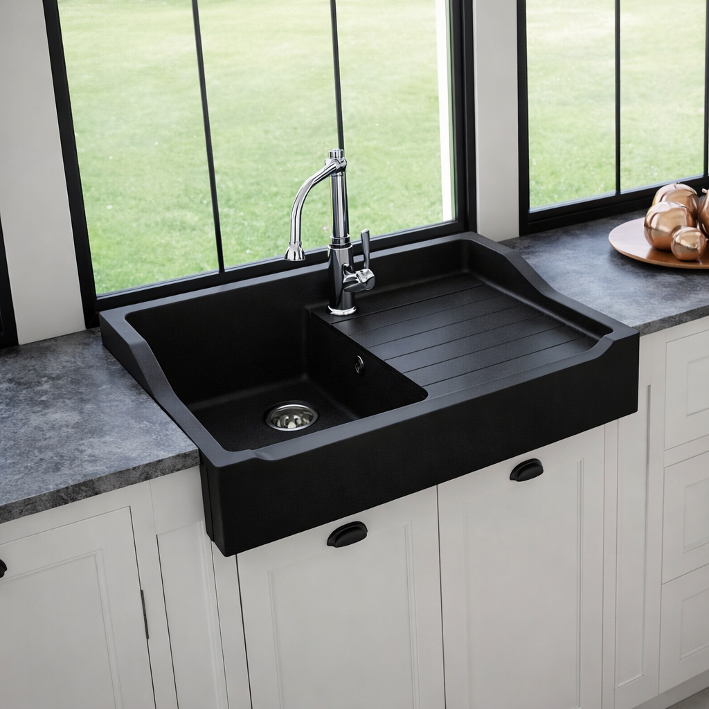 EVIER TIMBRE D'OFFICE SYNTHESE QUARTZ SIROKA 900X610 NOIR