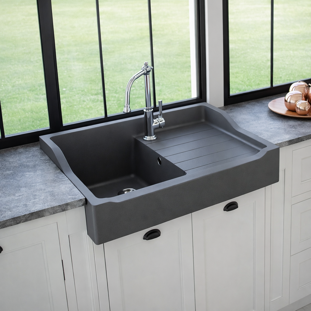 EVIER TIMBRE D'OFFICE SYNTHESE QUARTZ SIROKA 900X610 GRIS