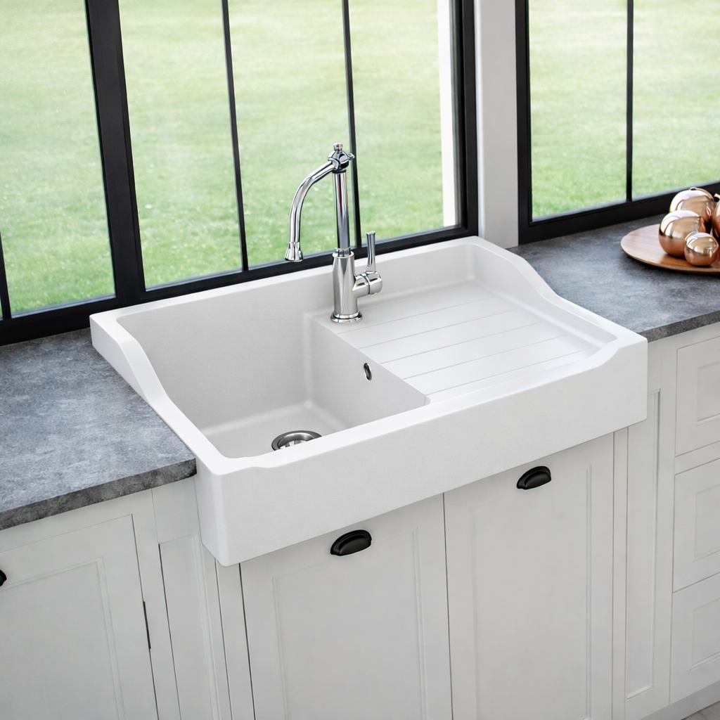 EVIER TIMBRE D'OFFICE SYNTHESE QUARTZ SIROKA 900X610 BLANC