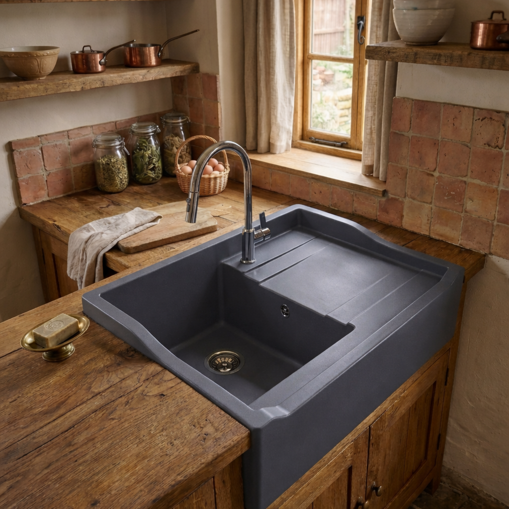 EVIER TIMBRE D'OFFICE SYNTHESE QUARTZ NEW-SIROKA 900X610 GRIS