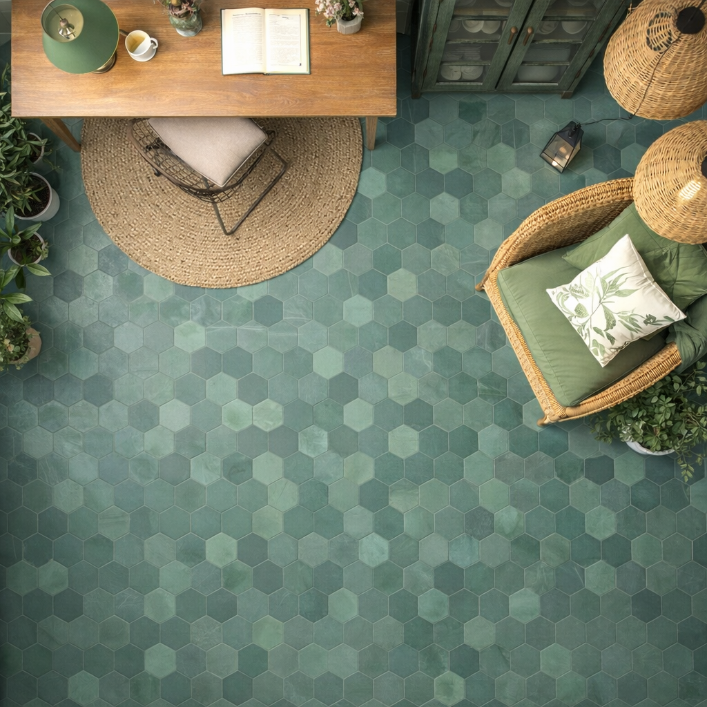 13,9X16 zellige medina hexagone turquoise