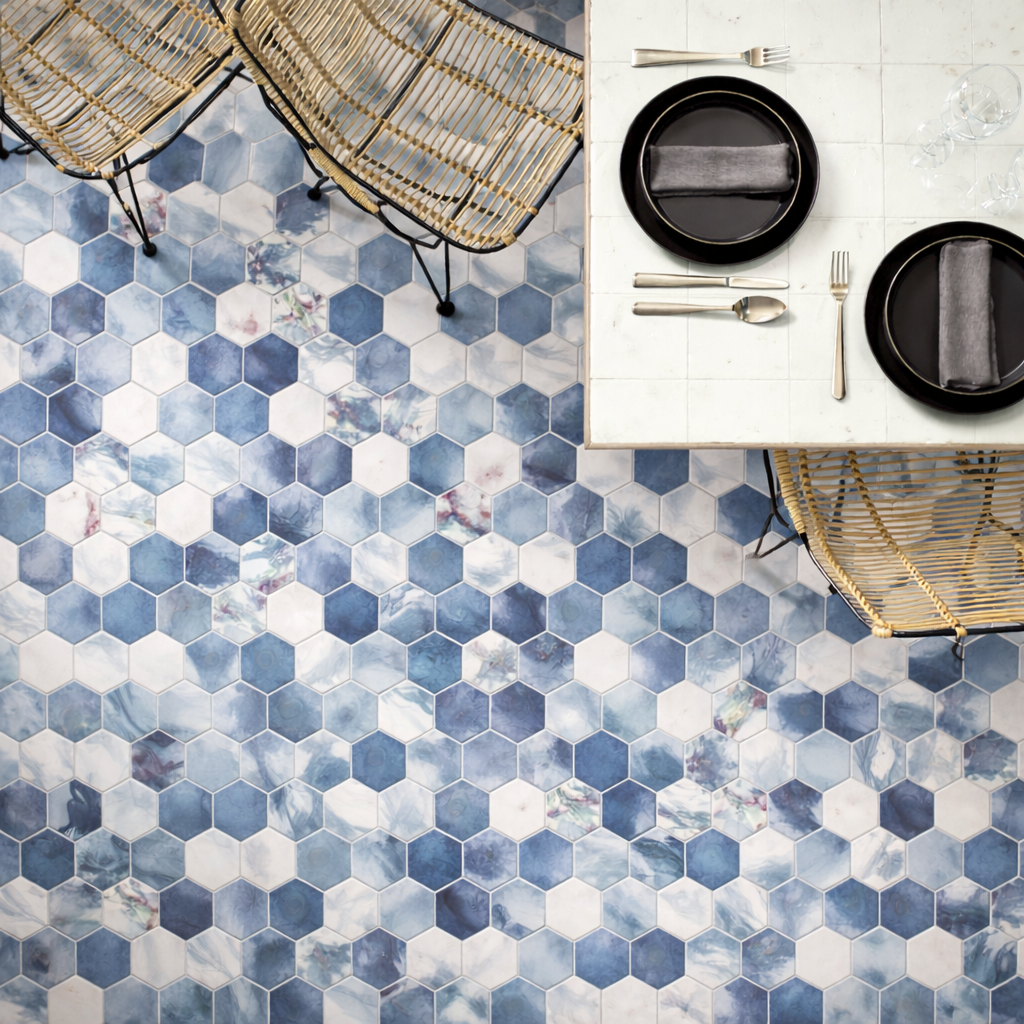 13,9X16 Décor 1 zellige medina decors hexagone bleu mix