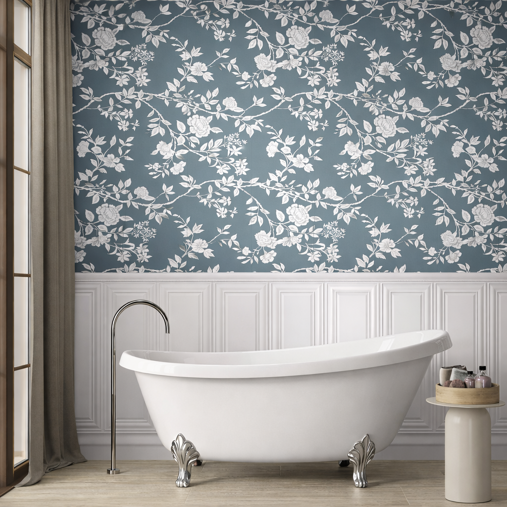 30X90 Décor chroma floral bleu gris decor set de 3 carreaux