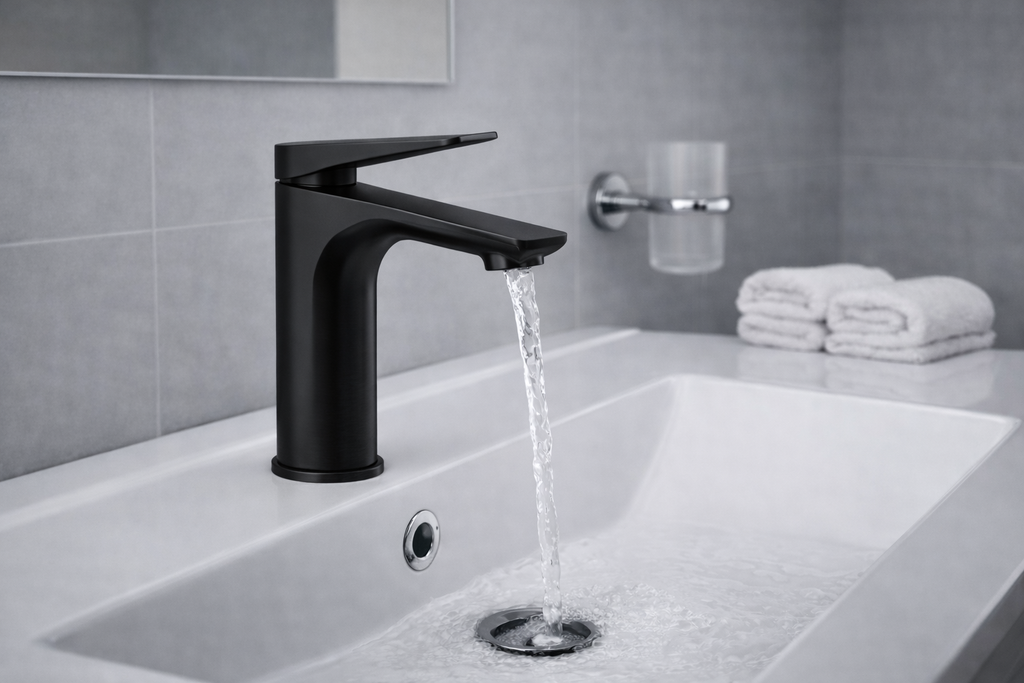 AXIS MITIGEUR LAVABO MI-HAUT AVEC VIDAGE PUSH OPEN NOIR MAT