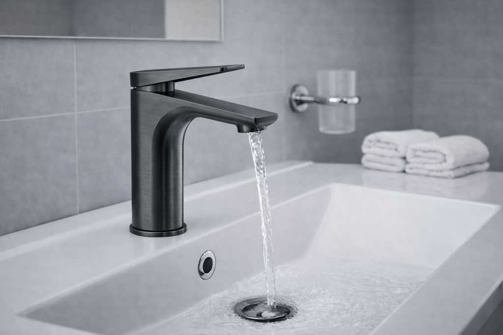 AXIS MITIGEUR LAVABO MI-HAUT AVEC VIDAGE PUSH OPEN CHROME NOIR BROSSE