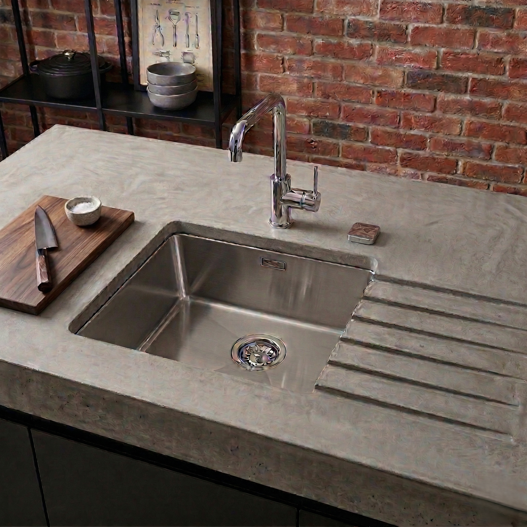 CUVE PISARO 450X450 INOX LISSE VIDAGE CARREE CHROMEE N°2