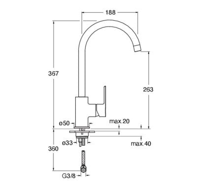 MITIGEUR CUISINE SELECT BEC HAUT NOIR