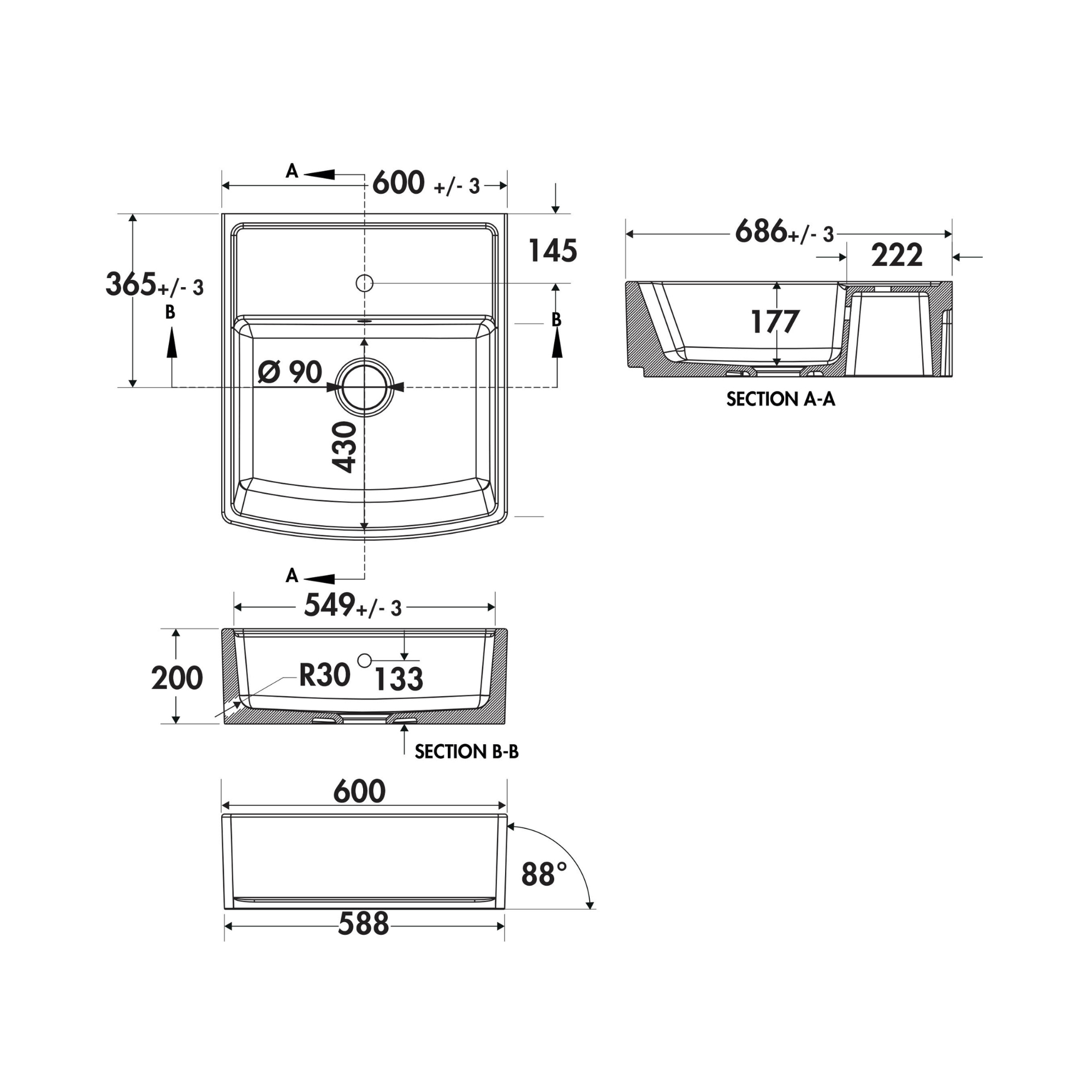 EVIER TIMBRE D'OFFICE CERAMIQUE WILLIAM 60CM BLANC