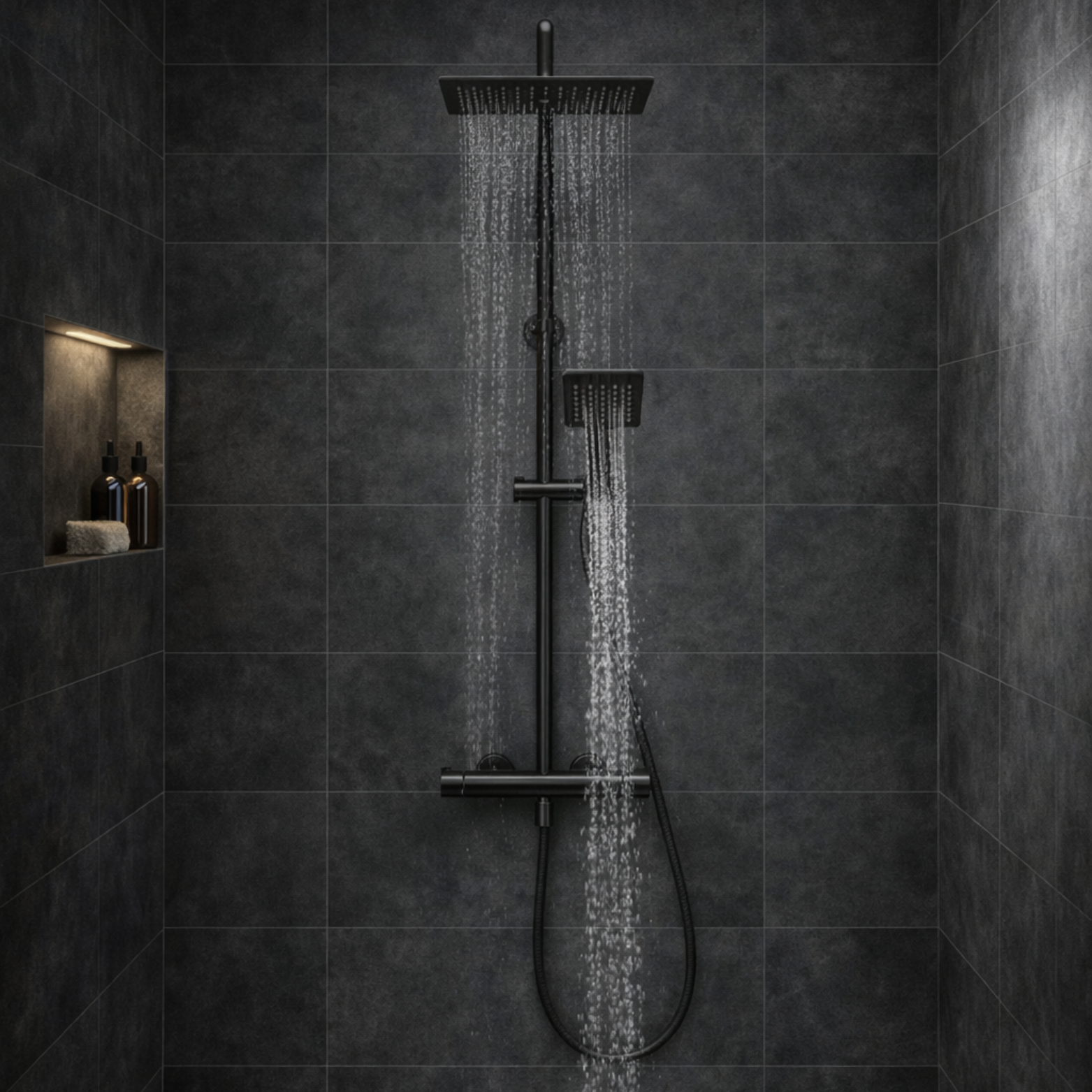 COLONNES DE DOUCHE INFINITY CHROME NOIR BROSSE