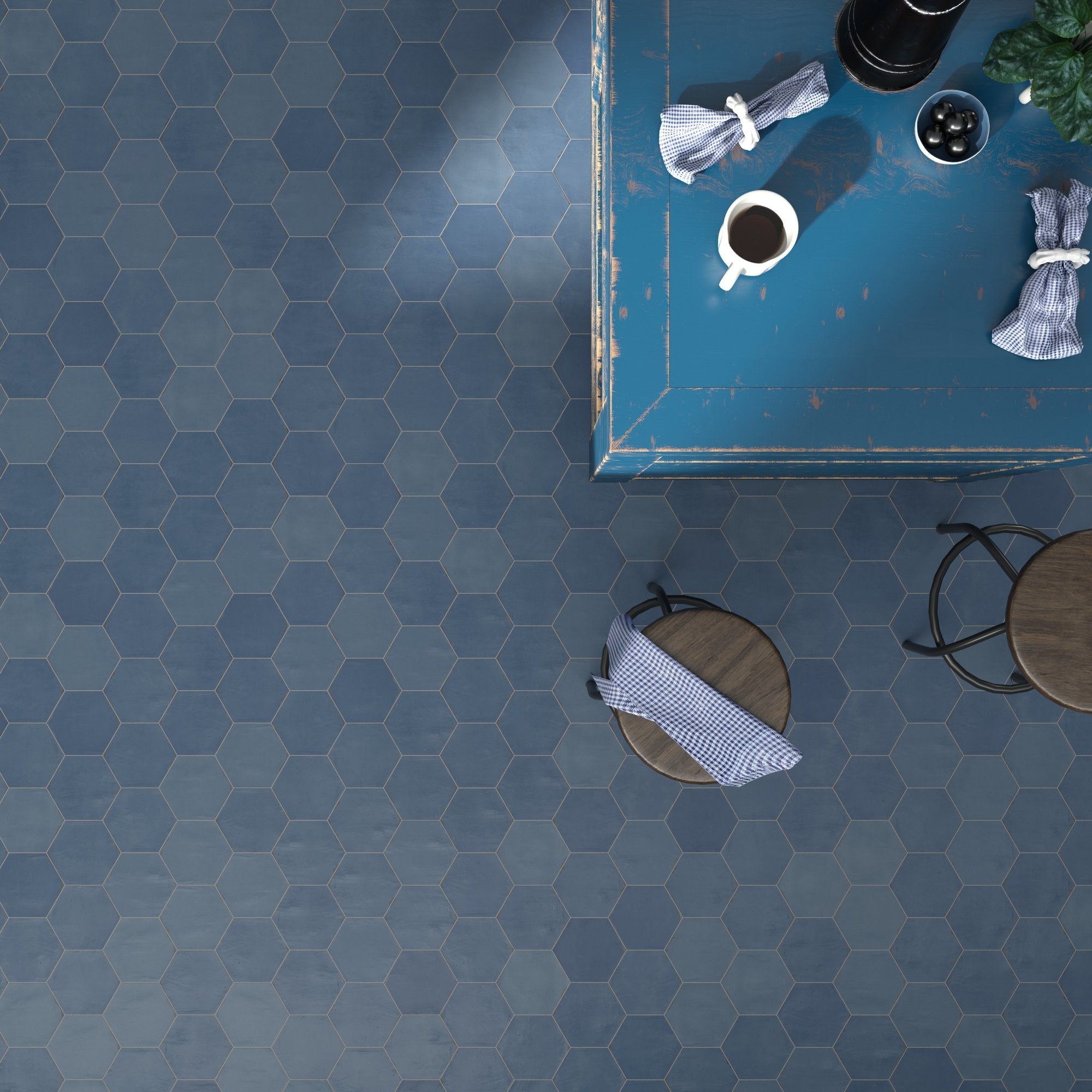 13,9X16 zellige medina hexagone bleu