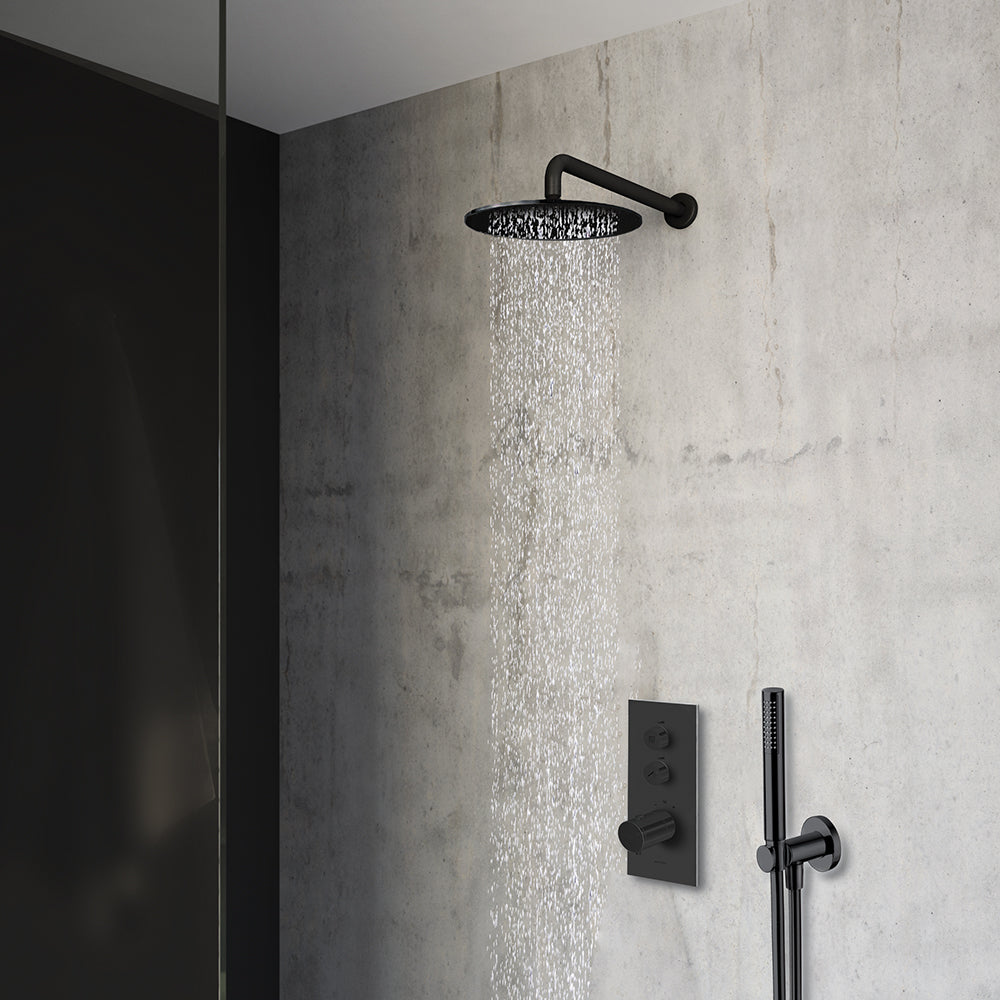 THERMO FLOW PACK DOUCHE + POMME DOUCHE 250 + BOX NOIR MAT