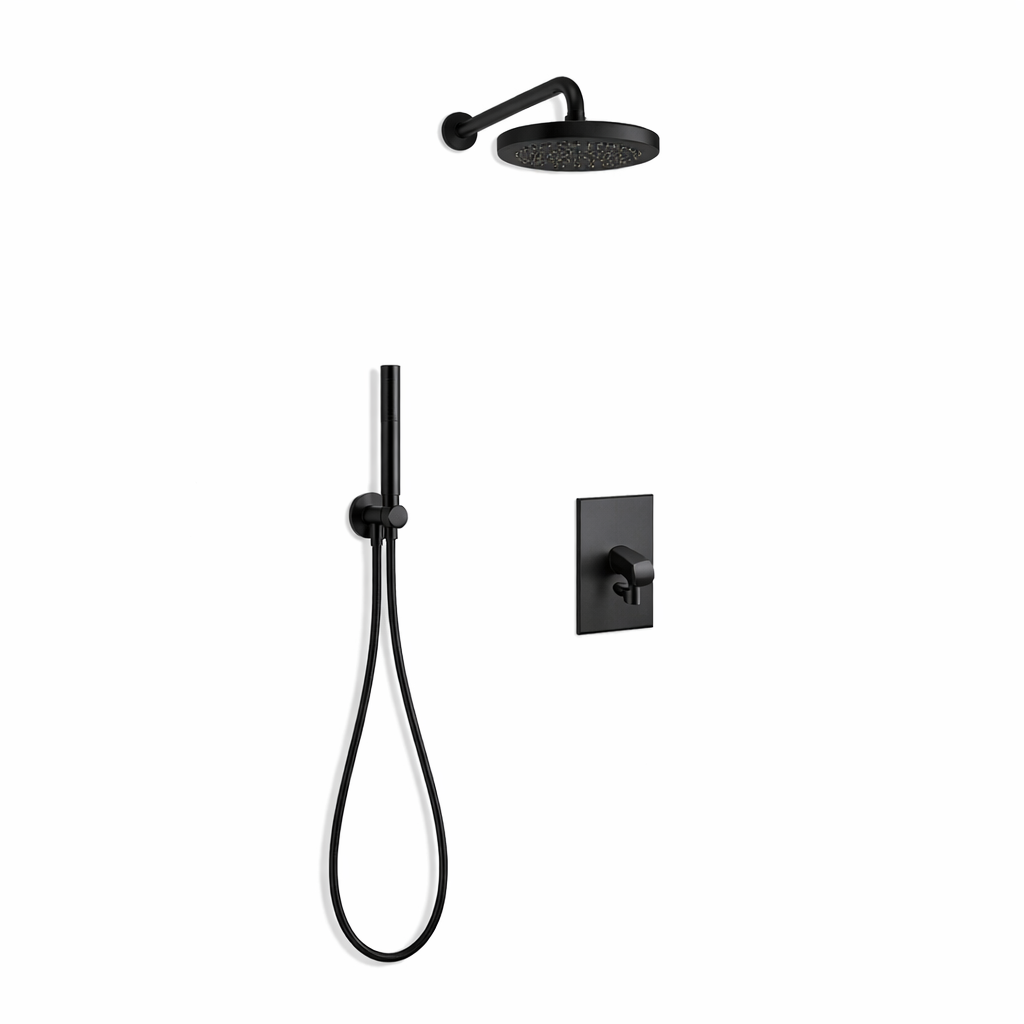 PACK DOUCHE ENCASTRE THERMO FLOW NOIR MAT + POMME DOUCHE 250