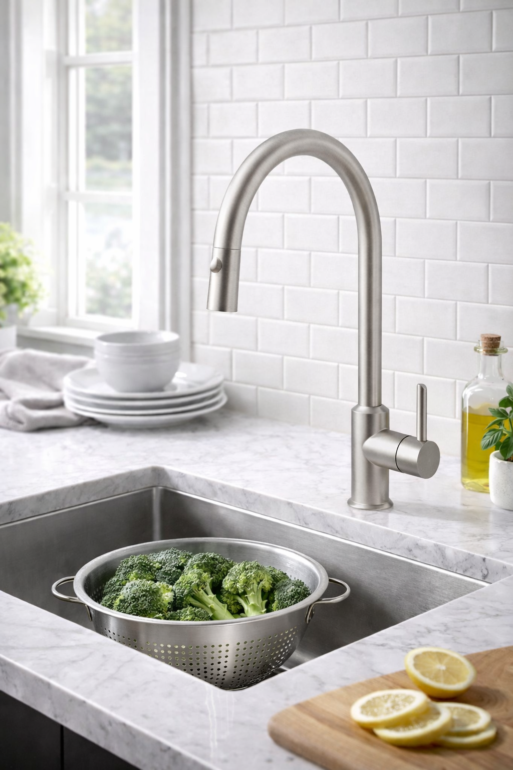 MITIGEUR CUISINE EVIER SUBLIME BEC HAUT AERATEUR AMOVIBLE METAL BROSSEÉ