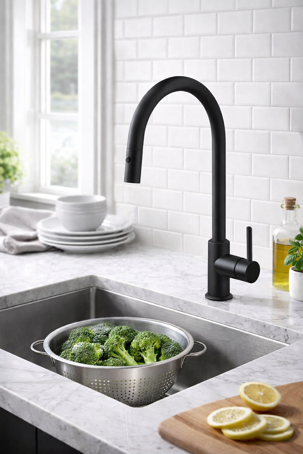 MITIGEUR CUISINE EVIER SUBLIME BEC HAUT AERATEUR AMOVIBLE NOIR 