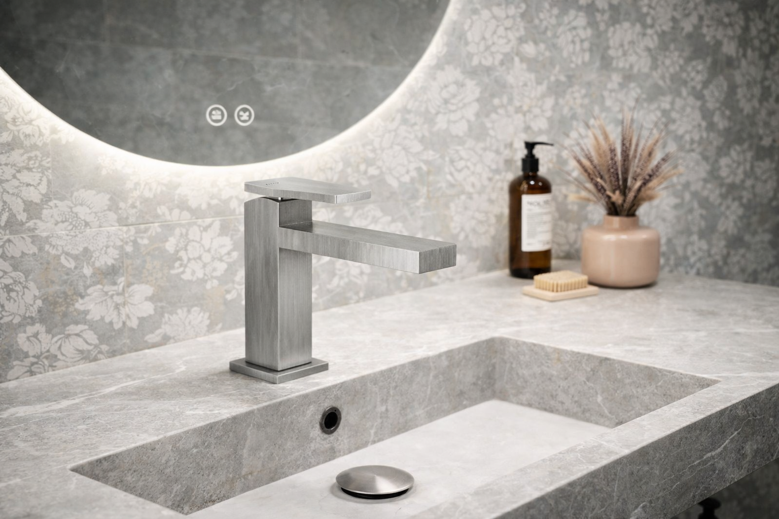 PLANE MITIGEUR LAVABO METAL BROSSEE