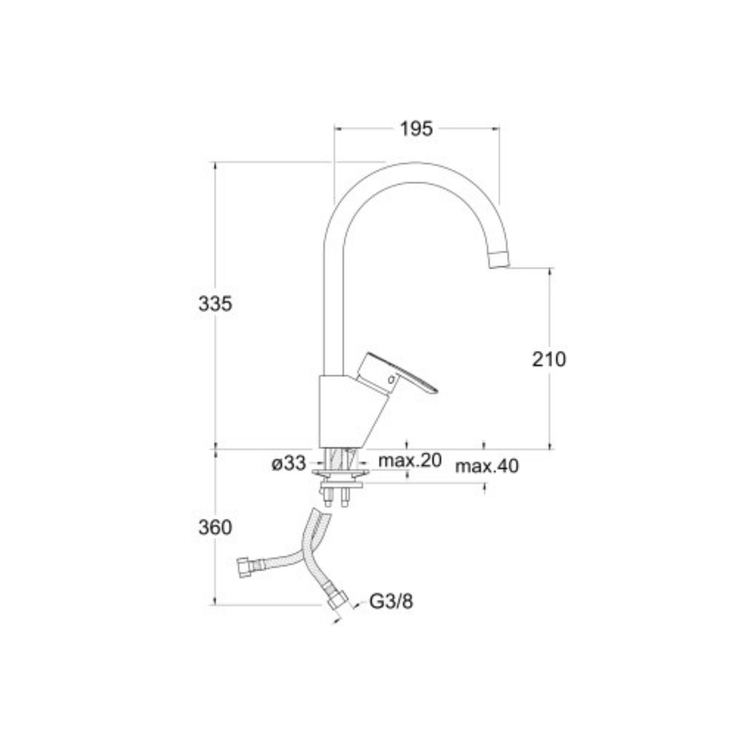MITIGEUR CUISINE DAYLIGHT COL DE CYGNE CHROME