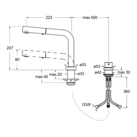 MITIGEUR CUISINE RETRACTABLE CHROME