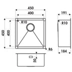 CUVE PISARO 450X450 INOX LISSE VIDAGE RONDE SATINEE N°5